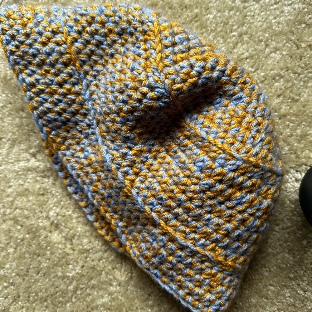 Handmade Crochet Hat in Blue and Gold